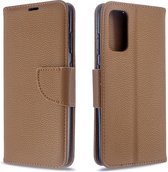 Voor Galaxy S20 Litchi Texture Pure Color Horizontale Flip PU lederen tas met houder & kaartsleuven & portemonnee & Lanyard (bruin)