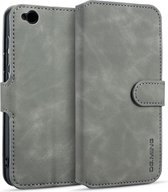 DG.MING Retro Oil Side Horizontal Flip Case voor Xiaomi Redmi Go, met houder & kaartsleuven & portemonnee (grijs)