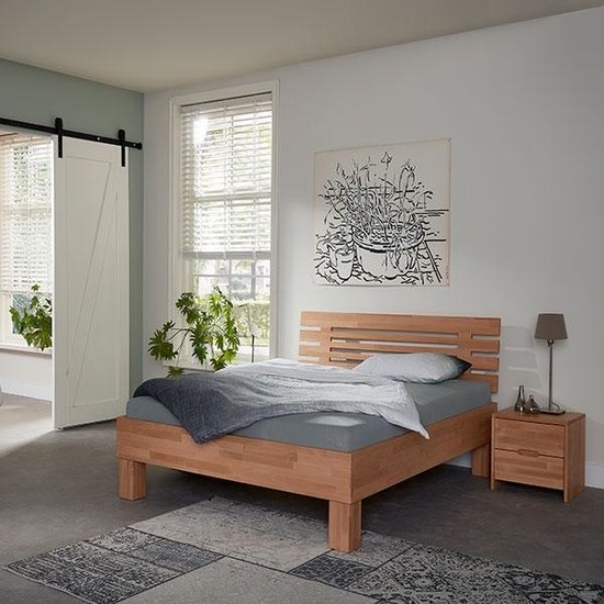 Bed Box Wonen - Massief beuken houten bed Varna Basic - 180x220 - Natuur gelakt