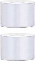 2x Hobby/decoratie wit satijnen sierlinten 5 cm/50 mm x 25 meter - Cadeaulint satijnlint/ribbon - Witte linten - Hobbymateriaal benodigdheden - Verpakkingsmaterialen