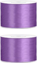 2x Hobby/decoratie lavendel satijnen sierlinten 5 cm/50 mm x 25 meter - Cadeaulint satijnlint/ribbon - Lavendel linten - Hobbymateriaal benodigdheden - Verpakkingsmaterialen