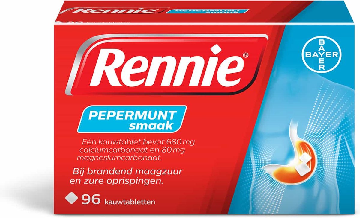 Goedkoopste Rennie Pepermunt Kauwtabletten | 96 stuks | Verlicht Snel Brandend Maagzuur en Zure Oprispingen | Neutraliseert Overtollig Maagzuur | met Pepermunt Smaak | voor 12 Jaar en Ouder