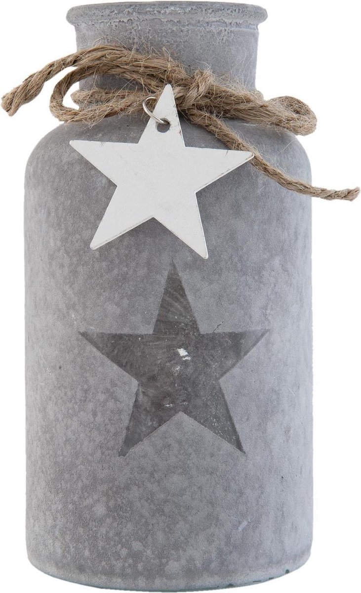 Clayre & Eef Decoratie Fles 6GL1694 Ø 8*16 cm Grijs Glas Ster Decoratie Kan Mini Fles