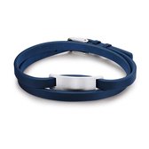 Twice As Nice Armband in edelstaal, dubbele rij in blauw leder  46 cm