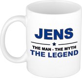 Naam cadeau Jens - The man, The myth the legend koffie mok / beker 300 ml - naam/namen mokken - Cadeau voor o.a verjaardag/ vaderdag/ pensioen/ geslaagd/ bedankt