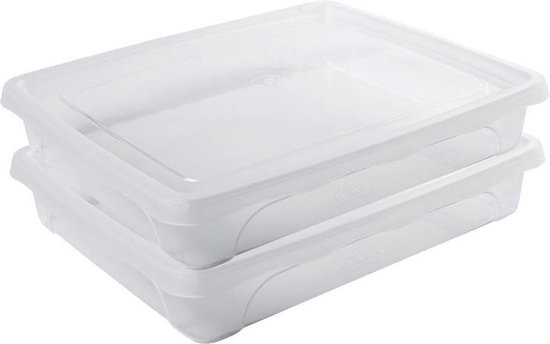 2x Conteneurs de stockage / aliments bas 1,5 litre plastique transparent / plastique - 24 x 20 x 5 cm - Vienne - Conteneur alimentaire - Mealprep - Conserver les repas