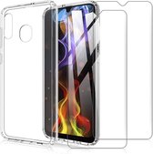Samsung Galaxy A20S Hoesje - Soft TPU Siliconen Case & 2X Tempered Glas Combi - Transparant