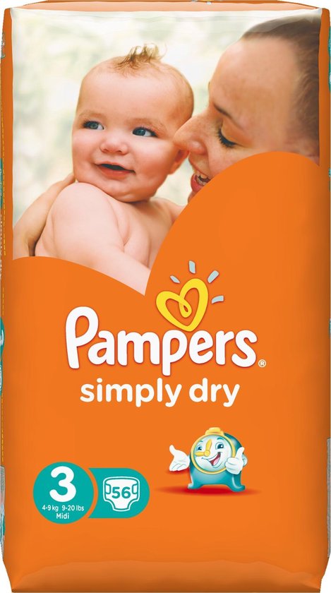 Schrikken Hoop van Het spijt me Pampers Simply Dry maat 3 Value Pack 56 stuks | bol.com
