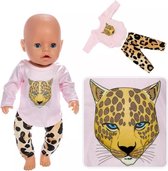 Poppenkleertjes - Geschikt voor babypop zoals de Baby Born - Panter pyjama - Dieren nachtkleding
