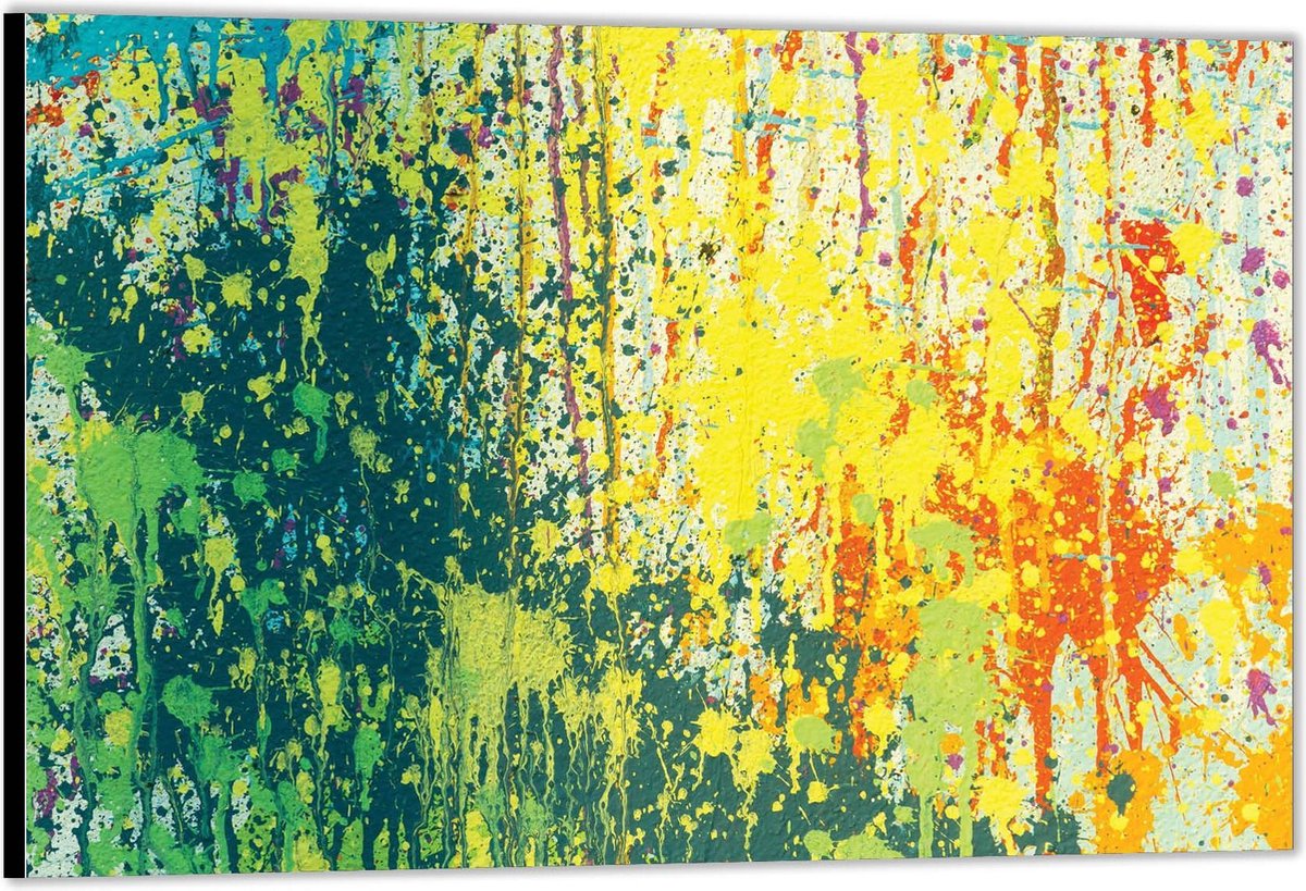 Dibond –Abstract Schilderij met Verf Spetters– 120x80 Foto op Aluminium (Wanddecoratie van metaal)