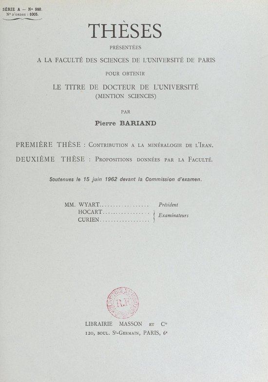Contribution à la minéralogie de l'Iran - cover