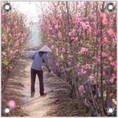 Tuinposter –Roze Heg– 100x100 Foto op Tuinposter (wanddecoratie voor buiten en binnen)