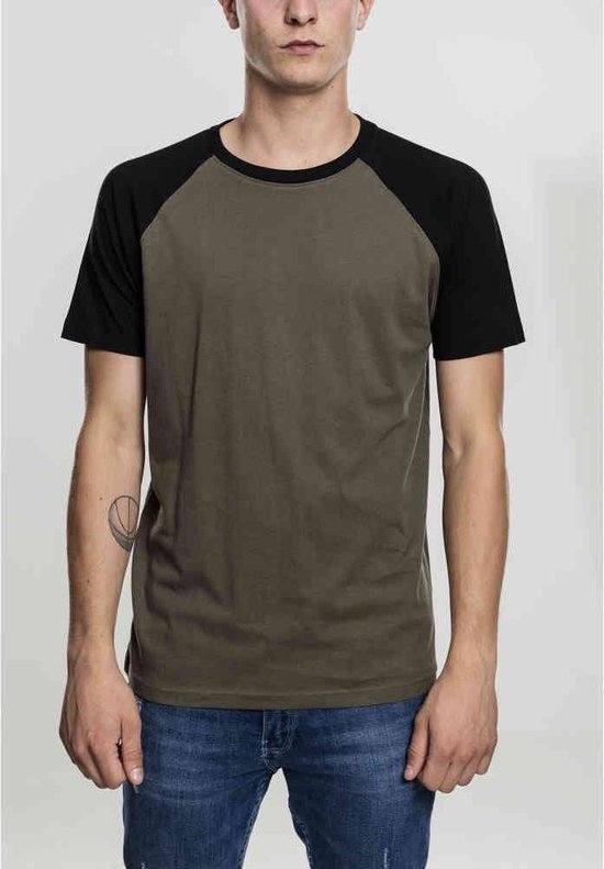 Urban Classics - Raglan Contrast Heren T-shirt - 4XL - Groen/Zwart