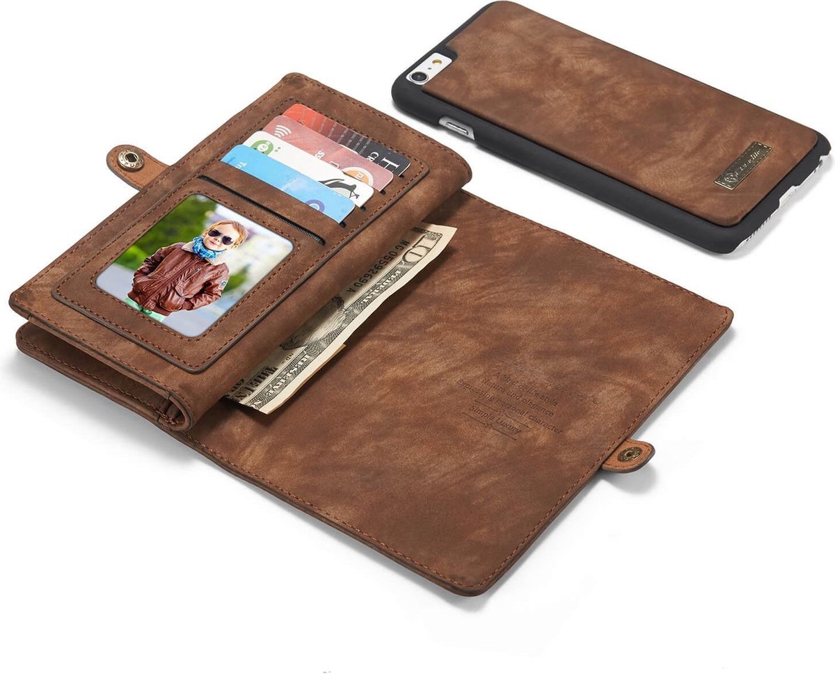 CaseMe Vintage portemonnee hoesje iPhone 6S Plus - 6 Plus Bruin