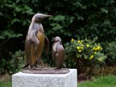 Tuinbeeld - bronzen beeld - Pinguin met baby - 45 cm hoog