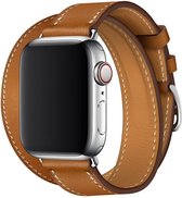Leren bandje compatibel met Apple Watch 49/45/44/42, Bruin, Double Tour