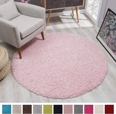Shaggy Hoogpolig Rond vloerkleed Licht Roze Effen Tapijt Carpet - 150 x 150 cm