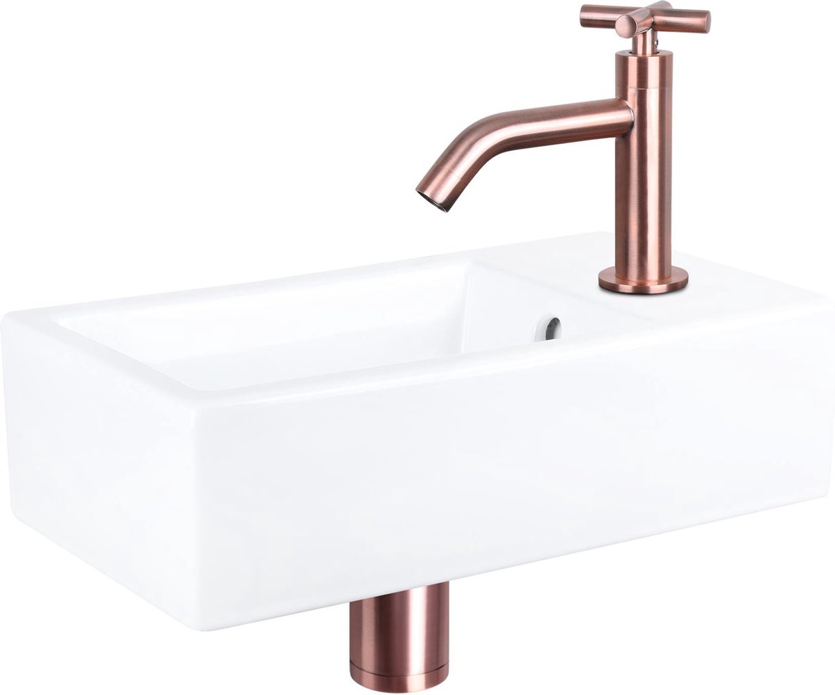 Differnz Force Fonteinset - Keramiek - Kraan kruis rood koper - 40 x 22 x 11.5 cm