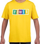 Power fun tekst t-shirt geel kids XL (158-164)