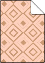 Proefstaal ESTAhome behangpapier ruiten perzik roze en glanzend koper bruin - 128828 - 26,5 x 21 cm