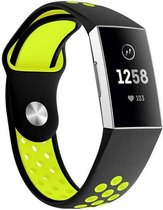 Siliconen Smartwatch bandje - Geschikt voor  Fitbit Charge 3 sport bandje - zwart geel - Maat: S - Horlogeband / Polsband / Armband