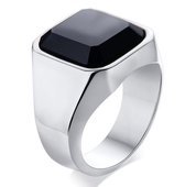 Zegelring met Zwarte Steen - Zegelring Heren Zilver Kleurig - 18 - 22mm - Ringen Mannen - Ring Heren - Valentijnsdag voor Mannen - Valentijn Cadeautje voor Hem - Valentijn Cadeautj