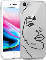 iMoshion Hoesje Geschikt voor iPhone SE (2022) / SE (2020) / 8 / 7 Hoesje Siliconen - iMoshion Design hoesje - Transparant / Zwart / Line Art Woman Black
