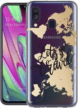 iMoshion Design voor de Samsung Galaxy A40 hoesje - Let's Go Travel - Zwart / Goud