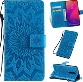 Geperst Printing Sunflower Pattern Horizontal Flip PU Leather Case voor Xiaomi Mi 9T & Mi 9T Pro & Redmi K20 & K20 Pro, met houder & kaartsleuven & portemonnee & lanyard (blauw)