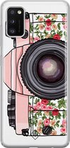 Samsung A41 hoesje siliconen - Hippie camera | Samsung Galaxy A41 case | Roze | TPU backcover transparant
