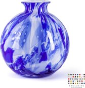 Design Bolvase with neck - Fidrio DELFTS BLUE - glas, mondgeblazen - diameter 23 cm