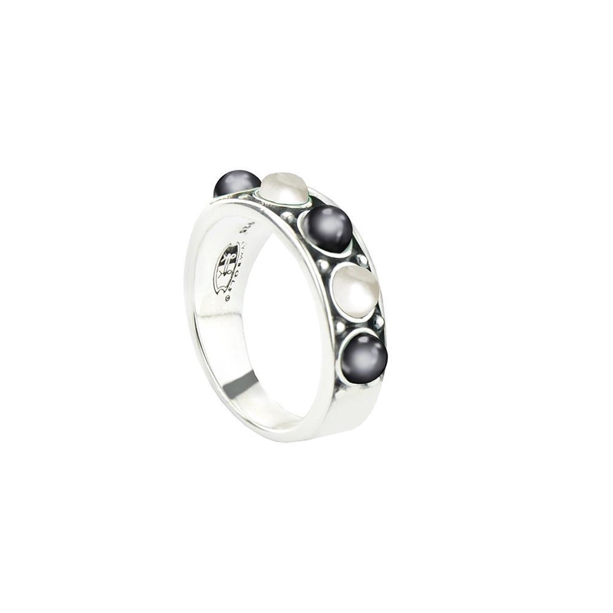 Symbols 9SY 0060 58 Zilveren Ring - #58 - Parel - Grijs - Wit - Geoxideerd