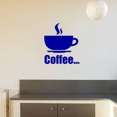 Muursticker Coffee -  Donkerblauw -  80 x 95 cm  -  keuken  engelse teksten  bedrijven  alle - Muursticker4Sale