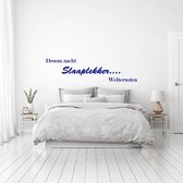 Muursticker Droom Zacht Slaaplekker Welterusten - Donkerblauw - 120 x 30 cm - slaapkamer nederlandse teksten