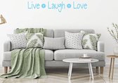 Muursticker Live Laugh Love Met Bloem - Lichtblauw - 120 x 22 cm - woonkamer slaapkamer engelse teksten