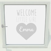 Geboorte Sticker Welcome Little Girl Met Naam -  Zilver -  60 x 91 cm  - raam en deurstickers - geboorte stickers  alle - Muursticker4Sale