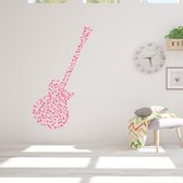 Muursticker Gitaar En Muzieknoten - Roze - 40 x 120 cm - slaapkamer woonkamer