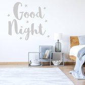 Muursticker Good Night Ster -  Zilver -  89 x 80 cm  -  engelse teksten  slaapkamer  alle - Muursticker4Sale