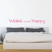 Muursticker Wake Up & Be Happy - Roze - 80 x 11 cm - slaapkamer engelse teksten