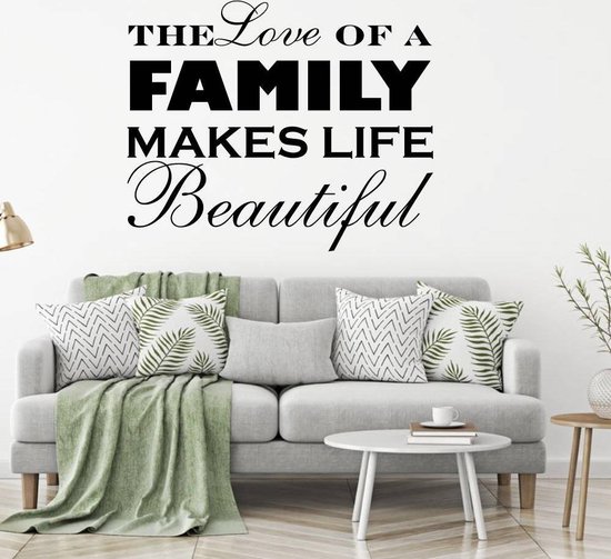 Muursticker The Love Of A Family Makes Life Beautiful - Rood - 100 x 80 cm - taal - engelse teksten woonkamer alle