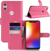 Litchi Texture horizontale flip lederen tas voor Motorola One (P30 Play), met houder en kaartsleuven en portemonnee (roze rood)