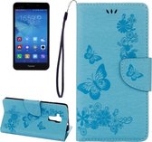 Voor Huawei Honor 5c geperste bloemen vlinderpatroon horizontale flip lederen tas met houder & kaartsleuven & portemonnee & lanyard (blauw)