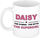 Naam cadeau Daisy - The woman, The myth the supergirl koffie mok / beker 300 ml - naam/namen mokken - Cadeau voor o.a verjaardag/ moederdag/ pensioen/ geslaagd/ bedankt