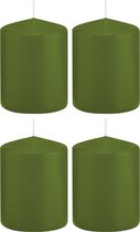 4x Olijfgroene cilinderkaarsen/stompkaarsen 6 x 8 cm 29 branduren - Geurloze kaarsen olijf groen - Woondecoraties