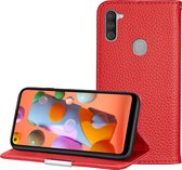 Voor Galaxy A11 Litchi Texture Effen kleur Horizontaal Flip Leren Case met Beugel & Kaartsleuven & Portemonnee & Lanyard (Rood)