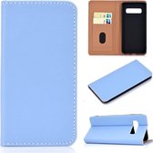 Voor Galaxy S10 plus effen kleur mat magnetische horizontale flip lederen tas met kaartsleuven en houder (blauw)