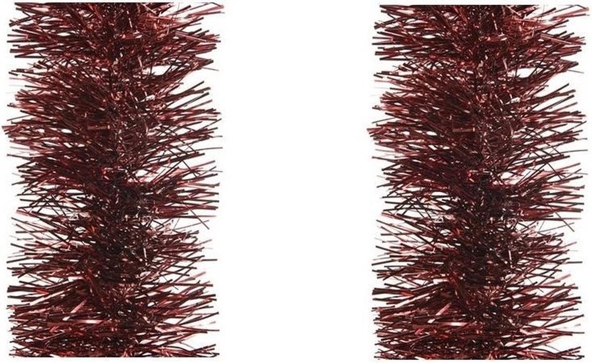 2x stuks kerstslingers donkerrood 10 cm breed x 270 cm - Guirlande folie lametta - Donkerrode kerstboom versieringen