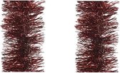 2x stuks kerstslingers donkerrood 10 cm breed x 270 cm - Guirlande folie lametta - Donkerrode kerstboom versieringen