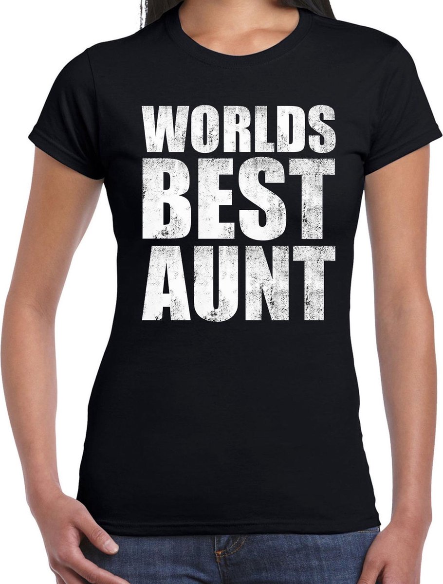 Afbeelding van product Bellatio Decorations  Worlds best aunt / tante cadeau t-shirt zwart voor dames - verjaardag shirt / cadeau t-shirt M  - maat M