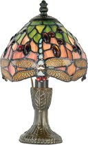 LumiLamp Tiffany Tafellamp Ø 16x25 cm Groen Bruin Glas Libelle Tiffany Bureaulamp